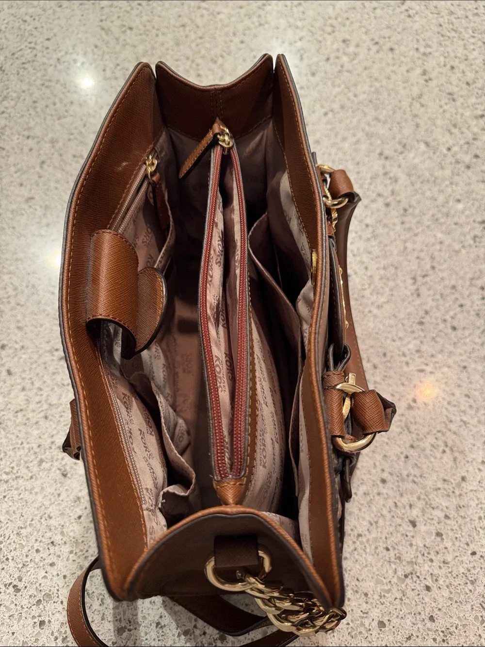 Michael Kors Cognac Saffiano Satchel with Gold Hardware